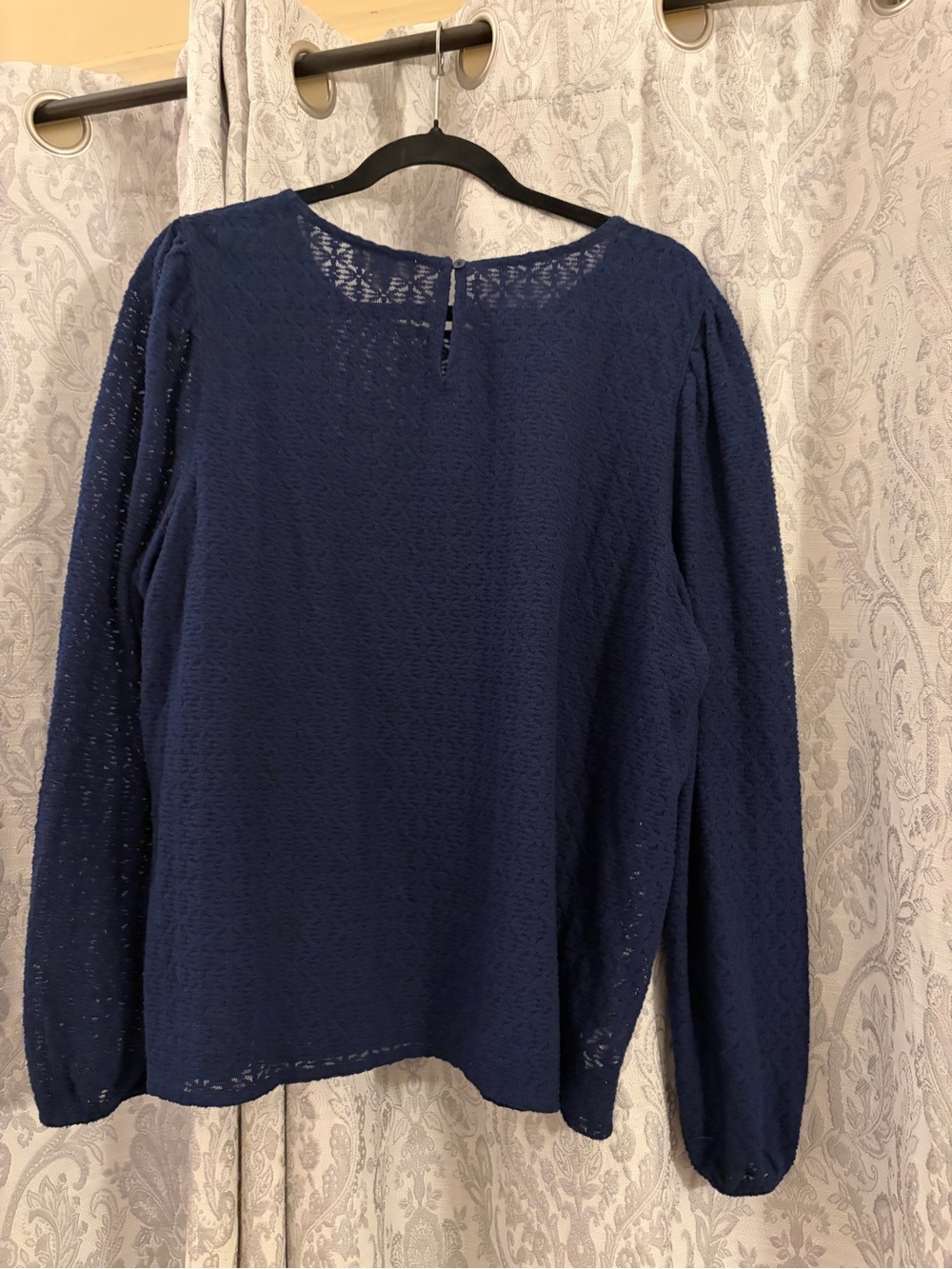 LOFT outlet Navy Long-Sleeve Textured Lace Blouse semi transparent XL new no tag